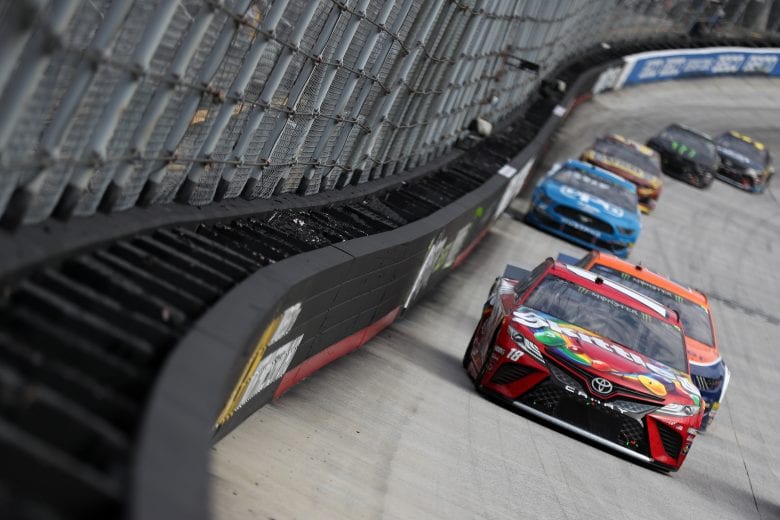 BRISTOL, TN - APRIL 07:  Kyle Busch, driver of the #18 Skittles Toyota, leads a pack of cars during the Monster Energy NASCAR Cup Series Food City 500 at Bristol Motor Speedway on April 7, 2019 in Bristol, Tennessee.  (Photo by Chris Graythen/Getty Images) | Getty Images