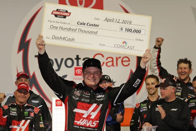 RICHMOND, VA - APRIL 12: Cole Custer, driver of the #00 Haas Automation Ford, poses with the Dash 4 Cash check after winning the NASCAR Xfinity Series ToyotaCare 250 at Richmond Raceway on April 12, 2019 in Richmond, Virginia. (Photo by Donald Page/Getty Images) | Getty Images