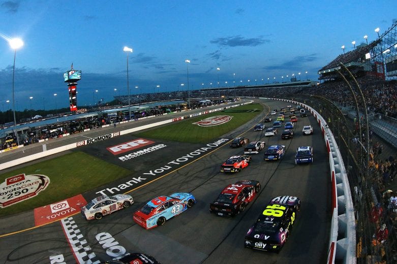 RICHMOND, VA - APRIL 13: Monster Energy NASCAR Cup Series drivers give fans a four-wide salute before the start of the Monster Energy NASCAR Cup Series Toyota Owners 400 at Richmond Raceway on April 13, 2019 in Richmond, Virginia. (Photo by Sean Gardner/Getty Images) | Getty Images