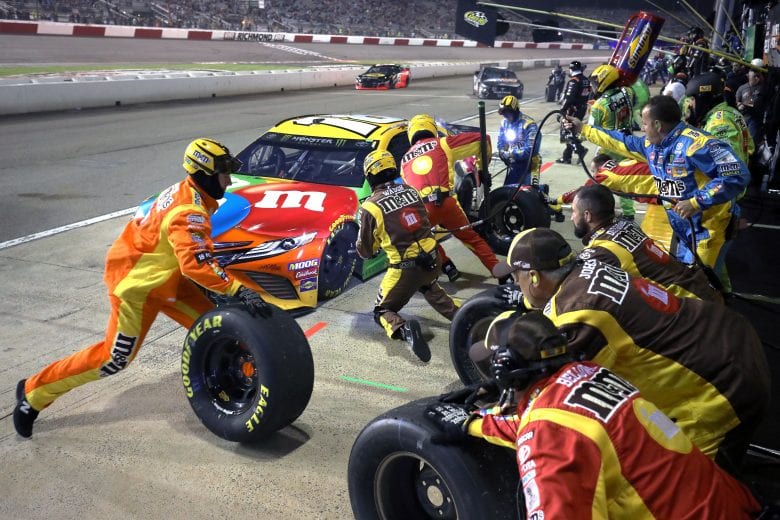 RICHMOND, VA - APRIL 13: Kyle Busch, driver of the #18 M&M's Toyota, pits during the Monster Energy NASCAR Cup Series Toyota Owners 400 at Richmond Raceway on April 13, 2019 in Richmond, Virginia. (Photo by Donald Page/Getty Images) | Getty Images
