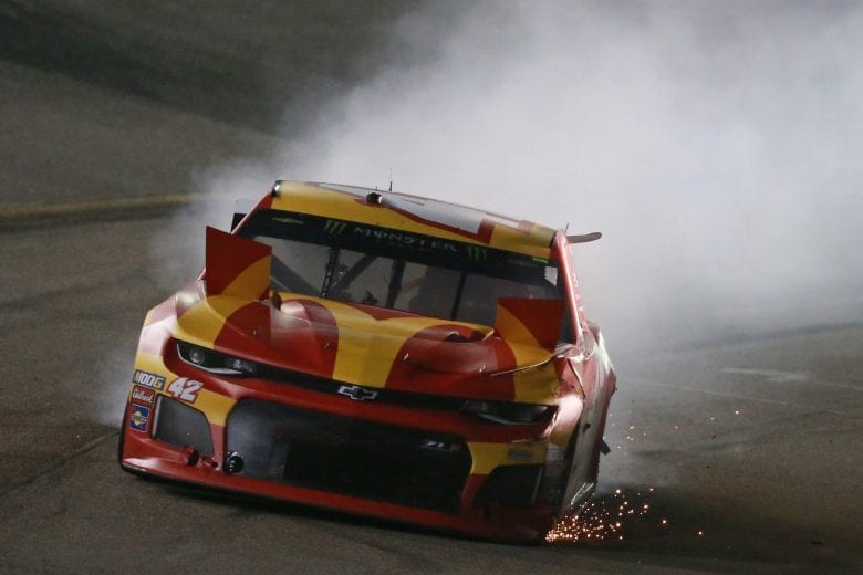 RICHMOND, VA - APRIL 13: Kyle Larson, driver of the #42 McDonald's Chevrolet, is involved in a on-track incident during the Monster Energy NASCAR Cup Series Toyota Owners 400 at Richmond Raceway on April 13, 2019 in Richmond, Virginia. (Photo by Sean Gardner/Getty Images) | Getty Images