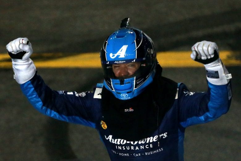 RICHMOND, VA - APRIL 13: Martin Truex Jr, driver of the #19 Auto Owners Insurance Toyota, celebrates after winning the Monster Energy NASCAR Cup Series Toyota Owners 400 at Richmond Raceway on April 13, 2019 in Richmond, Virginia. (Photo by Sean Gardner/Getty Images) | Getty Images