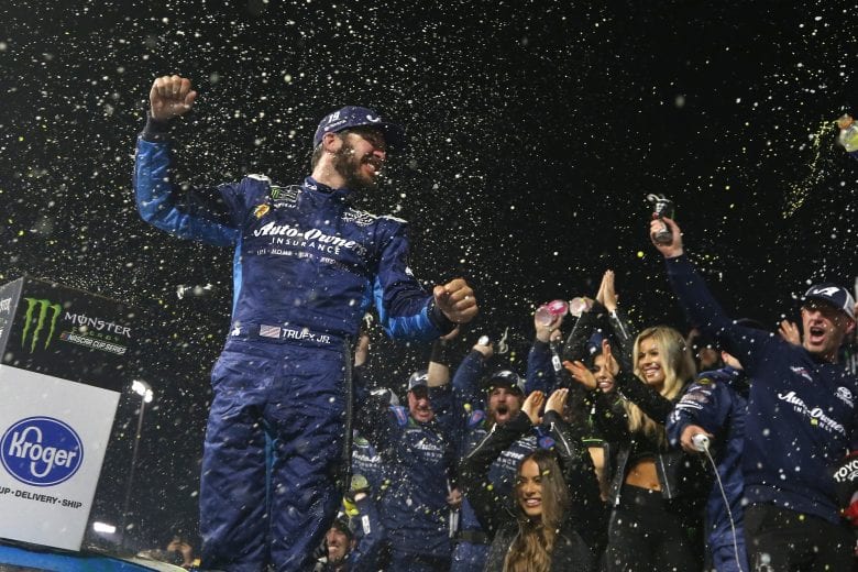 RICHMOND, VA - APRIL 13:  Martin Truex Jr, driver of the #19 Auto Owners Insurance Toyota, celebrates in Victory Lane after winning the Monster Energy NASCAR Cup Series Toyota Owners 400 at Richmond Raceway on April 13, 2019 in Richmond, Virginia.  (Photo by Matt Sullivan/Getty Images) | Getty Images