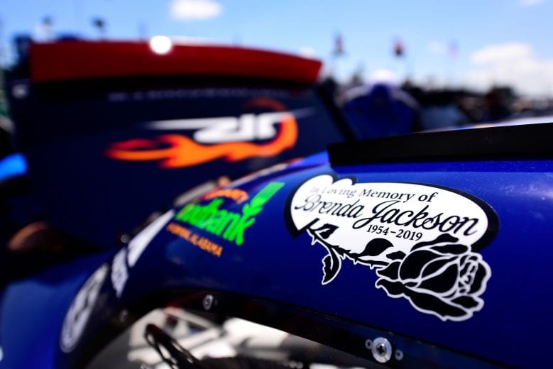 TALLADEGA, AL - APRIL 26: Drivers pay tribute to Brenda Jackson, mother of Dale Earnhardt Jr. and Kelley Earnhardt Miller, on their cars during practice for the NASCAR Xfinity Series MoneyLion 300 at Talladega Superspeedway on April 26, 2019 in Talladega, Alabama. Jackson passed away at the age of 65 following her battle with cancer. (Photo by Jared C. Tilton/Getty Images) | Getty Images