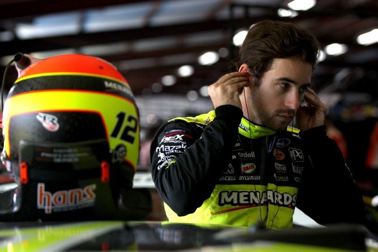 TALLADEGA, AL - APRIL 26: Ryan Blaney, driver of the #12 Menards/Knauf Ford, stands in the garage during practice for the Monster Energy NASCAR Cup Series GEICO 500 at Talladega Superspeedway on April 26, 2019 in Talladega, Alabama. (Photo by Sean Gardner/Getty Images) | Getty Images