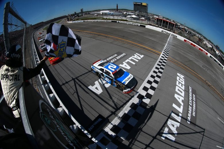 TALLADEGA, AL - APRIL 27: Tyler Reddick, driver of the #2 Roland Chevrolet, crosses the finish line to win the NASCAR Xfinity Series MoneyLion 300 at Talladega Superspeedway on April 27, 2019 in Talladega, Alabama. (Photo by Sean Gardner/Getty Images) | Getty Images