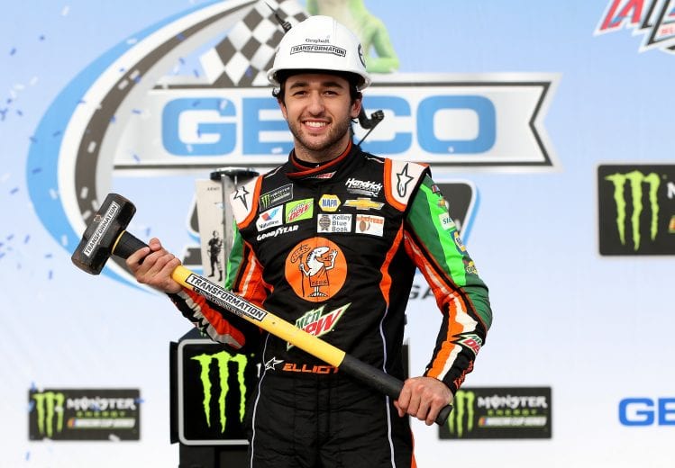 TALLADEGA, AL - APRIL 28: Chase Elliott, driver of the #9 Mountain Dew/Little Caesar's Chevrolet, celebrates in victory lane after winnin the Monster Energy NASCAR Cup Series GEICO 500 at Talladega Superspeedway on April 28, 2019 in Talladega, Alabama. (Photo by Brian Lawdermilk/Getty Images) | Getty Images