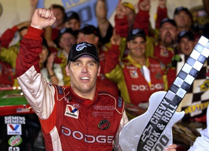 RICHMOND, VA - SEPTEMBER 11:  Jeremy Mayfield, driver of the #19 Evernham Motoersports Dodge, celebrates in victory lane after winning the NASCAR Nextel Cup Series Chevy Rock and Roll 400 on September 11, 2004 at Richmond International Speedway in Richmond, Virginia.  (Photo By Rusty Jarrett/Getty Images) | Getty Images