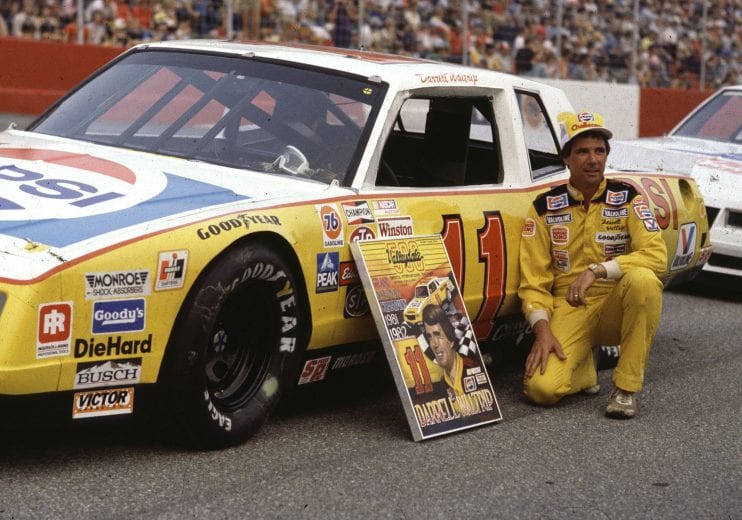 BRISTOL, TN - AUGUST 27, 1983:  Darrell Waltrip beat rival Dale Earnhardt out of the pits to be in the lead of the 1983 Busch 500 before the rains fell, and he was awarded the win.  (Photo by ISC Archives via Getty Images)
