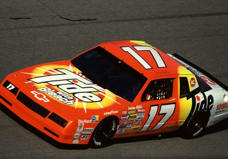 1989:  Darrell Waltrip assumed the lead in the Rick Hendrick Chevrolet and won the Busch 500 at Bristol in 1989 after a spin by Dale Earnhardt.  (Photo by ISC Archives via Getty Images)