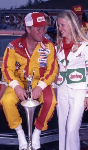 BRISTOL, TN - APRIL 77: Cale Yarborough in Victory Lane looks on after winning the Southeastern 500 race on April 17, 1977 at the Bristol International Speedway in Bristol, Tennessee. (Photo by Dozier Mobley/Getty Images)
