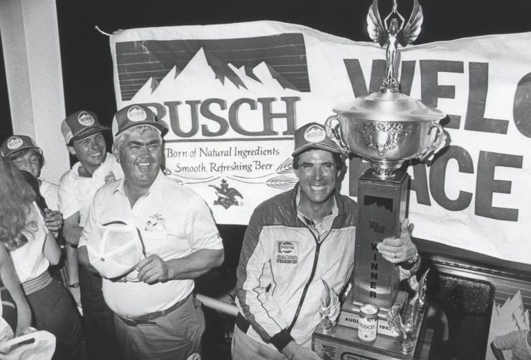 BRISTOL, TN - AUGUST 27:  Darrell Waltrip and owner Junior Johnson celebrate a victory after the Busch 500.  Waltrip would take home $30,400 for the race.   (Photo by Racing Photo Archives/Getty Images)