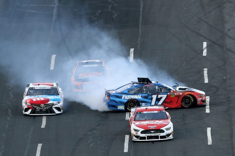 CHARLOTTE, NORTH CAROLINA - MAY 26: Ricky Stenhouse Jr., driver of the #17 Fastenal Ford, is involved in an on-track incident during the Monster Energy NASCAR Cup Series Coca-Cola 600 at Charlotte Motor Speedway on May 26, 2019 in Charlotte, North Carolina. (Photo by Streeter Lecka/Getty Images) | Getty Images