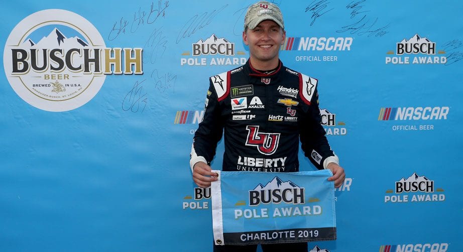 William Byron displays his Coca-Cola 600 Busch Pole Award.