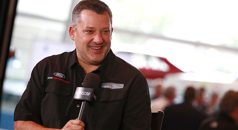 Tony Stewart speaks with NASCAR.com in the Hall of Fame's Great Hall.