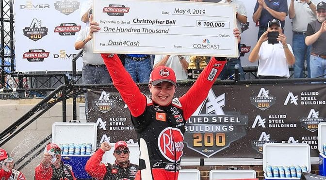 Featured Image for Christopher Bell lands Dash 4 Cash payday, foils Custer in Xfinity win at Dover