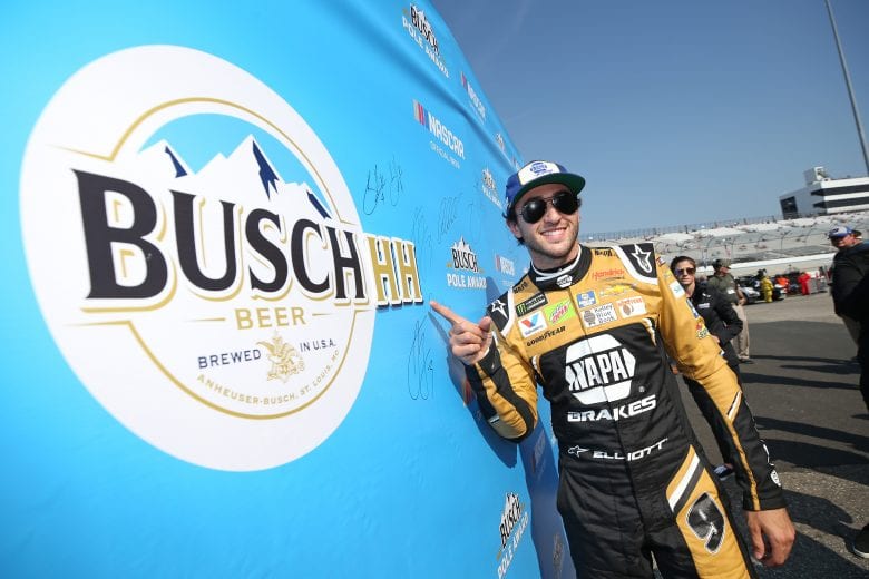 DOVER, DE - MAY 03: Chase Elliott, driver of the #9 NAPA Brakes Chevrolet, poses with the Busch Pole Award after qualifying for the Monster Energy NASCAR Cup Series Gander RV 400 at Dover International Speedway on May 3, 2019 in Dover, Delaware. (Photo by Matt Sullivan/Getty Images) | Getty Images