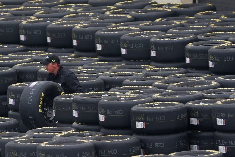 DOVER, DE - MAY 03: A crew member loads tires during practice for the NASCAR Xfinity Series Allied Steel Buildings 200 at Dover International Speedway on May 3, 2019 in Dover, Delaware. (Photo by Matt Sullivan/Getty Images) | Getty Images