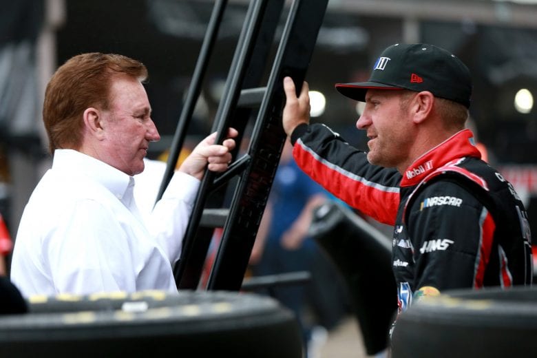DOVER, DE - MAY 04: Richard Childress stands in the garage with Clint Bowyer, driver of the #14 Mobil 1 Ford, during practice for the Monster Energy NASCAR Cup Series Gander RV 400 at Dover International Speedway on May 4, 2019 in Dover, Delaware. (Photo by Sean Gardner/Getty Images) | Getty Images