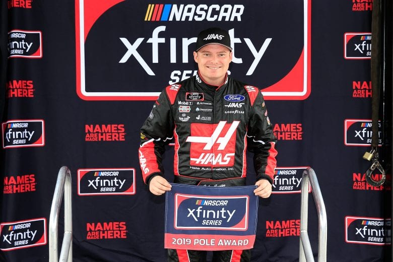 DOVER, DE - MAY 04: Cole Custer, driver of the #00 Haas Automation Ford, poses with the Pole Award following qualifying for the NASCAR Xfinity Series Allied Steel Buildings 200 at Dover International Speedway on May 4, 2019 in Dover, Delaware. (Photo by Chris Trotman/Getty Images) | Getty Images
