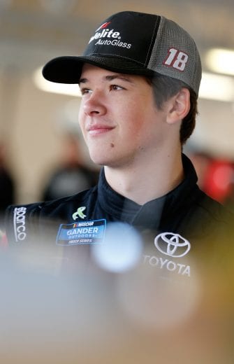 KANSAS CITY, KS - MAY 10:  Harrison Burton, driver of the #18 Safelite AutoGlass Toyota, practices for the NASCAR Gander Outdoors Truck Series Digital Ally 250 at Kansas Speedway on May 10, 2019 in Kansas City, Kansas.  (Photo by Brian Lawdermilk/Getty Images) | Getty Images