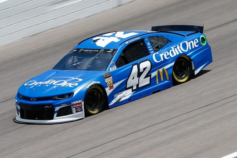 KANSAS CITY, KS - MAY 10:  Kyle Larson, driver of the #42 Credit One Bank Chevrolet, during practice for the Monster Energy NASCAR Cup Series Digital Ally 400 at Kansas Speedway on May 10, 2019 in Kansas City, Kansas.  (Photo by Jonathan Ferrey/Getty Images) | Getty Images