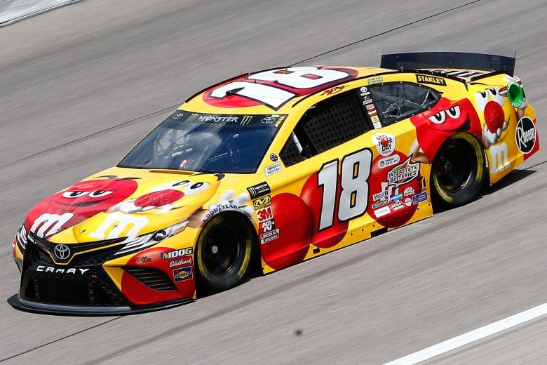 KANSAS CITY, KS - MAY 10: Kyle Busch, driver of the #18 M&M's Red Nose Day Toyota, drives  during practice for the Monster Energy NASCAR Cup Series Digital Ally 400 at Kansas Speedway on May 10, 2019 in Kansas City, Kansas.  (Photo by Jonathan Ferrey/Getty Images) | Getty Images