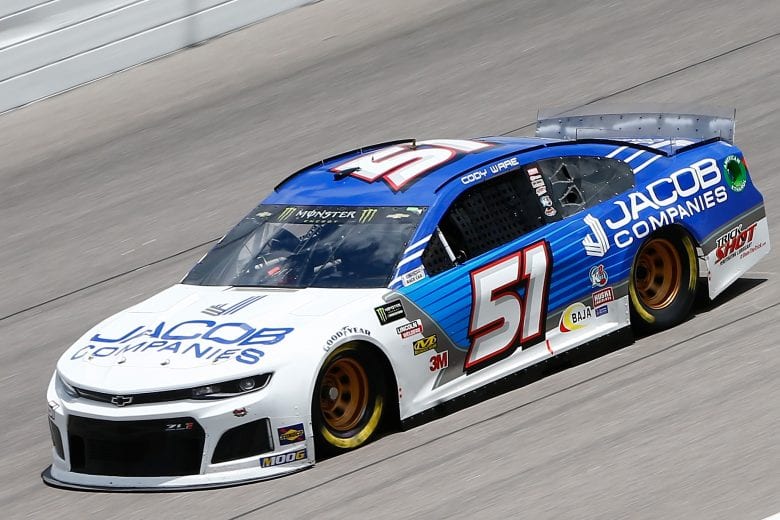 KANSAS CITY, KS - MAY 10: Cody Ware, driver of the #51 JACOB Companies Chevrolet, drives during practice for the Monster Energy NASCAR Cup Series Digital Ally 400 at Kansas Speedway on May 10, 2019 in Kansas City, Kansas.  (Photo by Jonathan Ferrey/Getty Images) | Getty Images