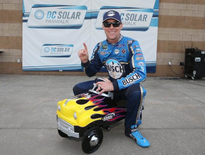 KANSAS CITY, KS - MAY 10:  Kevin Harvick, driver of the #4 Busch Beer Ford, poses with the Pole Award following qualifying for the Monster Energy NASCAR Cup Series Digital Ally 400 at Kansas Speedway on May 10, 2019 in Kansas City, Kansas.  (Photo by Brian Lawdermilk/Getty Images) | Getty Images