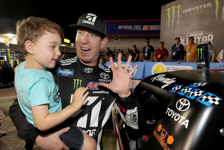 CHARLOTTE, NC - MAY 17:  (L-R) Kyle Busch, driver of the #51 Cessna Toyota, and his son Brexton celebrate after winning the NASCAR Gander Outdoors Truck Series North Carolina Education Lottery 200 at Charlotte Motor Speedway on May 17, 2019 in Charlotte, North Carolina.  (Photo by Streeter Lecka/Getty Images) | Getty Images