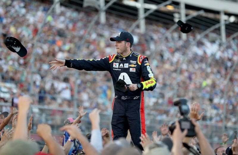 CHARLOTTE, NORTH CAROLINA - MAY 18: Alex Bowman, driver of the #88 Axalta Chevrolet, during driver introductions before the Monster Energy NASCAR Cup Series All-Star Race at Charlotte Motor Speedway on May 18, 2019 in Charlotte, North Carolina. (Photo by Streeter Lecka/Getty Images) | Getty Images