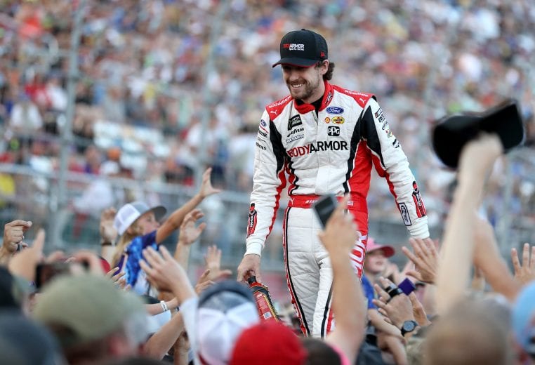 CHARLOTTE, NORTH CAROLINA - MAY 18: Ryan Blaney, driver of the #12 BodyArmor Ford, during driver introductions before the Monster Energy NASCAR Cup Series All-Star Race at Charlotte Motor Speedway on May 18, 2019 in Charlotte, North Carolina. (Photo by Streeter Lecka/Getty Images) | Getty Images