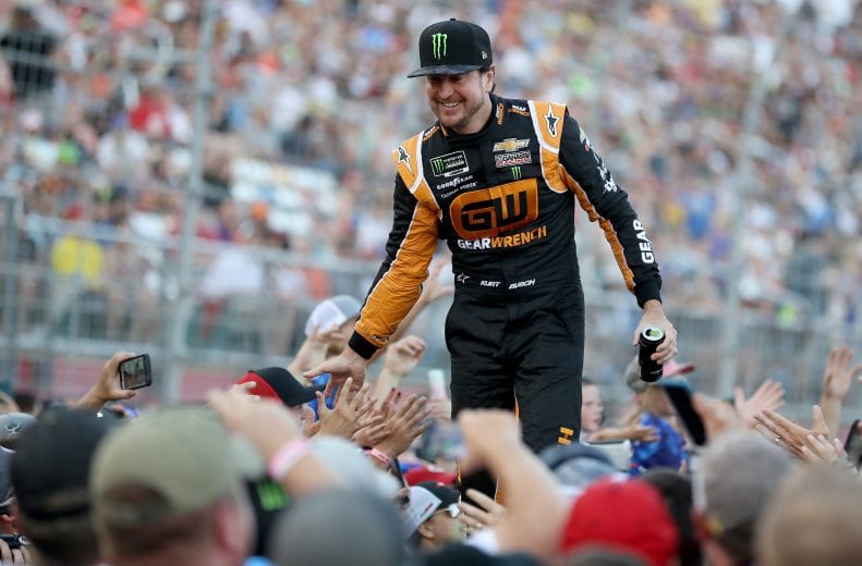 CHARLOTTE, NORTH CAROLINA - MAY 18: Kurt Busch, driver of the #1 GEARWRENCH/Monster Chevrolet, during driver introductions before the Monster Energy NASCAR Cup Series All-Star Race at Charlotte Motor Speedway on May 18, 2019 in Charlotte, North Carolina. (Photo by Streeter Lecka/Getty Images) | Getty Images