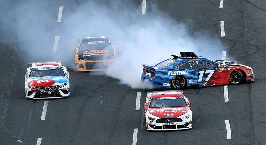 Ricky Stenhouse Jr. spins during the 2019 Coca-Cola 600 at Charlotte.