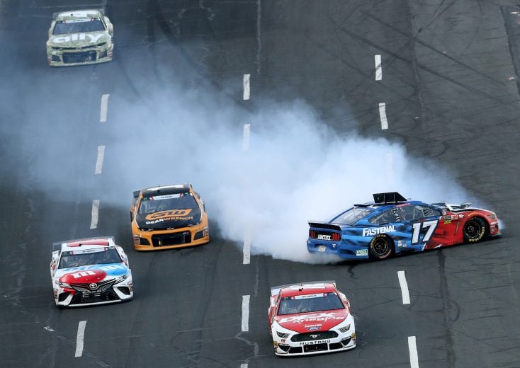 CHARLOTTE, NORTH CAROLINA - MAY 26: Ricky Stenhouse Jr., driver of the #17 Fastenal Ford, is involved in an on-track incident during the Monster Energy NASCAR Cup Series Coca-Cola 600 at Charlotte Motor Speedway on May 26, 2019 in Charlotte, North Carolina. (Photo by Streeter Lecka/Getty Images) | Getty Images