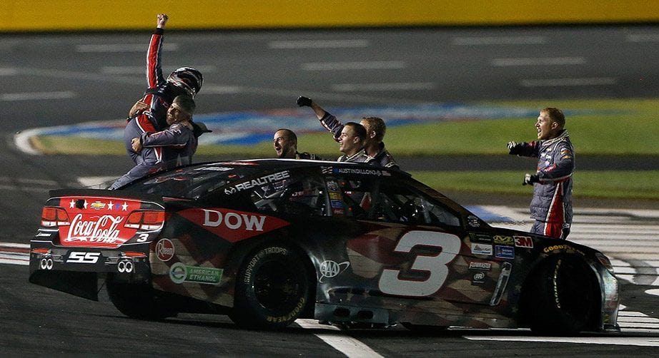 Austin Dillon celebrates winning the Coca-Cola 600 in 2017.