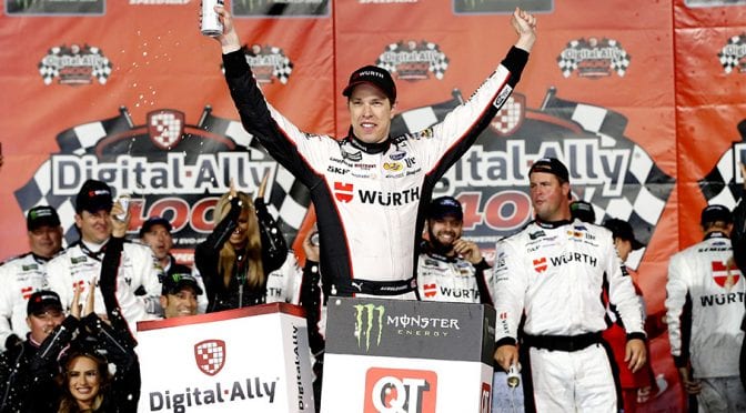 Brad Keselowski surges late, survives overtime for Kansas Speedway win