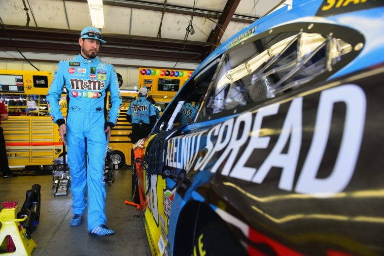 SONOMA, CALIFORNIA - JUNE 21: Kyle Busch, driver of the #18 M&M's Hazelnut Toyota, stands in the garage area during practice for the Monster Energy NASCAR Cup Series Toyota/Save Mart 350 at Sonoma Raceway on June 21, 2019 in Sonoma, California. (Photo by Jared C. Tilton/Getty Images) | Getty Images