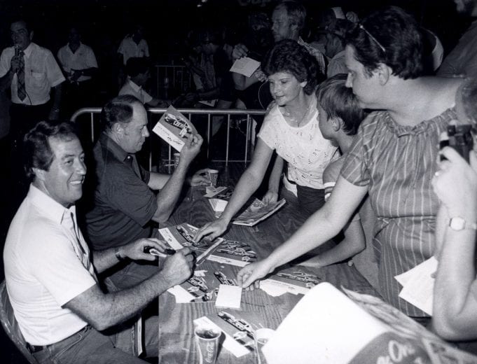 DOVER, DE - SEPTEMBER 14: Harry Gant signs autographs for his fans before the Delaware 500. Gant would win the Delaware 500 and take home $44,950 for the race. (Photo by Racing Photo Archives/Getty Images)
