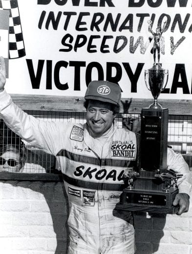 DOVER, DE - SEPTEMBER 15: Harry Gant celebrates in Victory Lane after winning the Delaware 500. Gant would take home $44,950 for the race. (Photo by Racing Photo Archives/Getty Images)