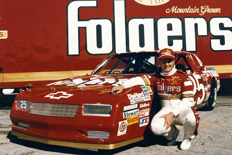 1988:  Driving Folgers Coffee-sponsored Chevrolets for owner Rick Hendrick on the NASCAR Cup circuit, Ken Schrader scored his first career cup win during the season in the Talladega DieHard 500 at Alabama International Motor Speedway on July 31st. (Photo by ISC Images & Archives via Getty Images)