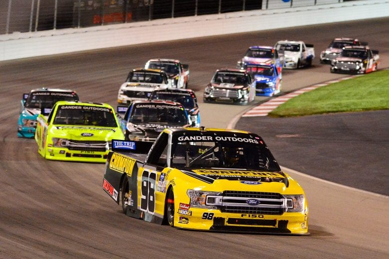 Grant Enfinger leads early at World Wide Technology Raceway at Gateway.