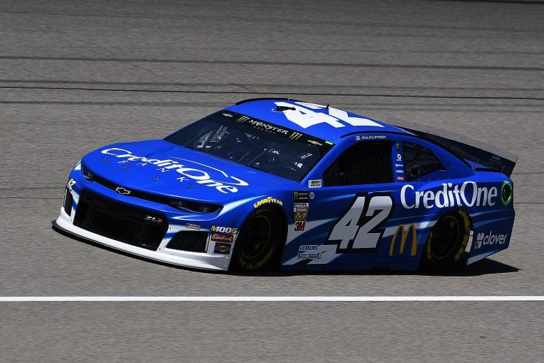 BROOKLYN, MICHIGAN - JUNE 07: Kyle Larson, driver of the #42 Credit One Bank Chevrolet, drives during practice for the Monster Energy NASCAR Cup Series FireKeepers Casino 400 at Michigan International Speedway on June 07, 2019 in Brooklyn, Michigan. (Photo by Stacy Revere/Getty Images) | Getty Images
