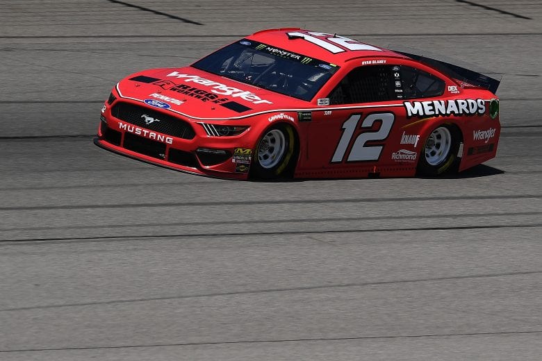 BROOKLYN, MICHIGAN - JUNE 07: Ryan Blaney, driver of the #12 Menards/Wrangler Riggs Ford, drives during practice for the Monster Energy NASCAR Cup Series FireKeepers Casino 400 at Michigan International Speedway on June 07, 2019 in Brooklyn, Michigan. (Photo by Stacy Revere/Getty Images) | Getty Images