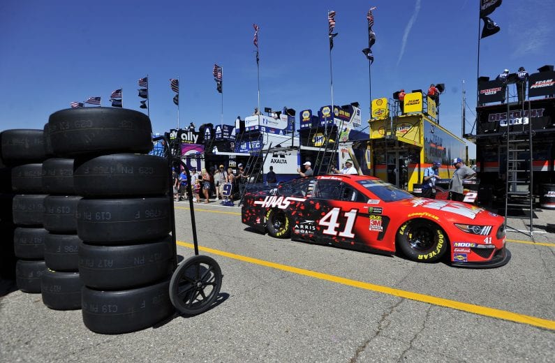 BROOKLYN, MICHIGAN - JUNE 07: Daniel Suarez, driver of the #41 Haas Automation Demo Day Ford, drives through the garage before practice for the Monster Energy NASCAR Cup Series FireKeepers Casino 400 at Michigan International Speedway on June 07, 2019 in Brooklyn, Michigan. (Photo by Logan Riely/Getty Images) | Getty Images