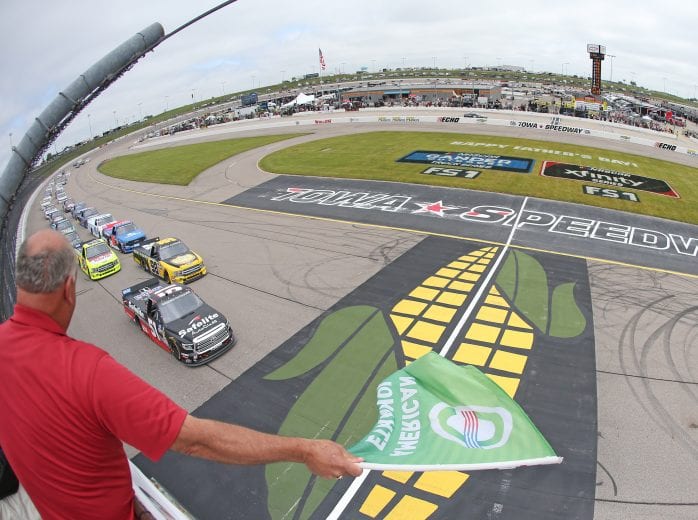 NEWTON, IOWA - JUNE 16: Chandler Smith, driver of the #51 Safelite AutoGlass Toyota, takes the green flag to start the NASCAR Gander Outdoor Truck Series M&M's 200 Presented by Casey's General Store at Iowa Speedway on June 16, 2019 in Newton, Iowa. (Photo by Matt Sullivan/Getty Images) | Getty Images