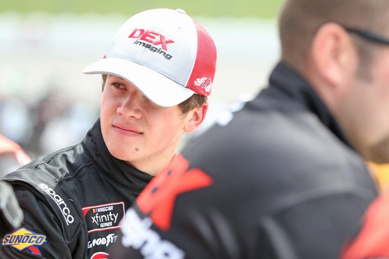 NEWTON, IOWA - JUNE 16: Harrison Burton, driver of the #18 Dex Imaging Toyota, watches qualifying for the NASCAR Xfinity Series CircuitCity.com 250 Presented by Tamron at Iowa Speedway on June 16, 2019 in Newton, Iowa. (Photo by Matt Sullivan/Getty Images) | Getty Images