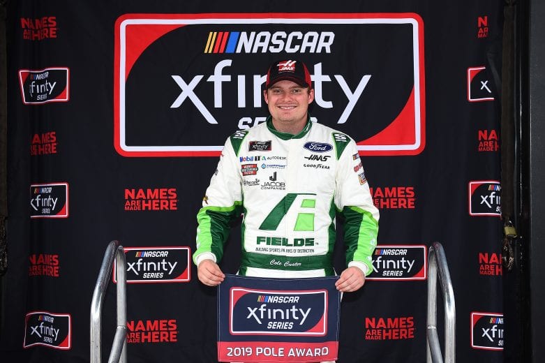 NEWTON, IOWA - JUNE 16: Cole Custer, driver of the #00 FIELDS Ford, poses with the pole award after qualifying for the NASCAR Xfinity Series CircuitCity.com 250 Presented by Tamron at Iowa Speedway on June 16, 2019 in Newton, Iowa. (Photo by Stacy Revere/Getty Images) | Getty Images