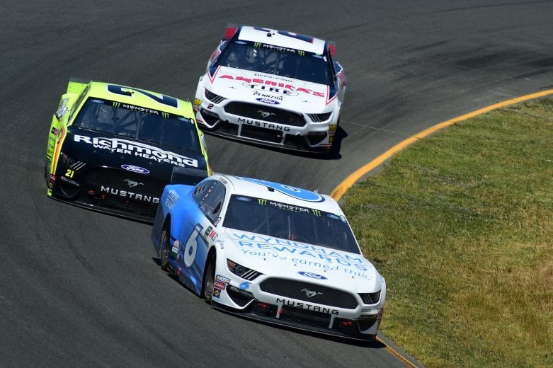 SONOMA, CALIFORNIA - JUNE 23: Ryan Newman, driver of the #6 Wyndham Rewards Ford, leads a pack of cars during the Monster Energy NASCAR Cup Series Toyota/Save Mart 350 at Sonoma Raceway on June 23, 2019 in Sonoma, California. (Photo by Jared C. Tilton/Getty Images) | Getty Images