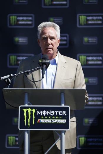 SONOMA, CALIFORNIA - JUNE 23: Fox sports broadcaster Darrel Waltrip speaks at the driver's meeting after being honored on his retiremnt for 19 years of broadcasting NASCAR before the Monster Energy NASCAR Cup Series Toyota/Save Mart 350 at Sonoma Raceway on June 23, 2019 in Sonoma, California. (Photo by Jonathan Ferrey/Getty Images) | Getty Images